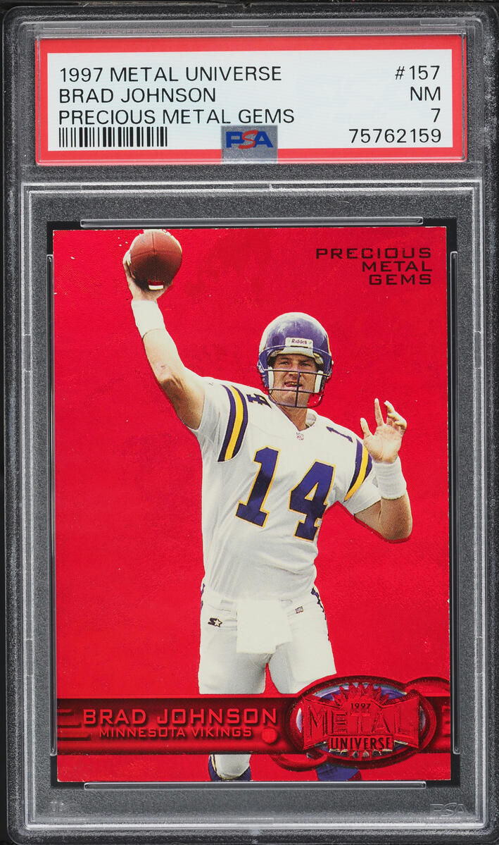 1997 Metal Universe Precious Metal Gems PMG Red Brad Johnson /150 #157 PSA 7 NRMT