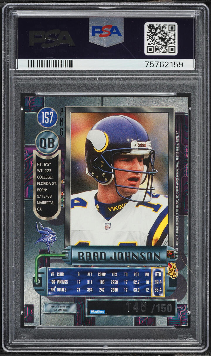 1997 Metal Universe Precious Metal Gems PMG Red Brad Johnson /150 #157 PSA 7 NRMT