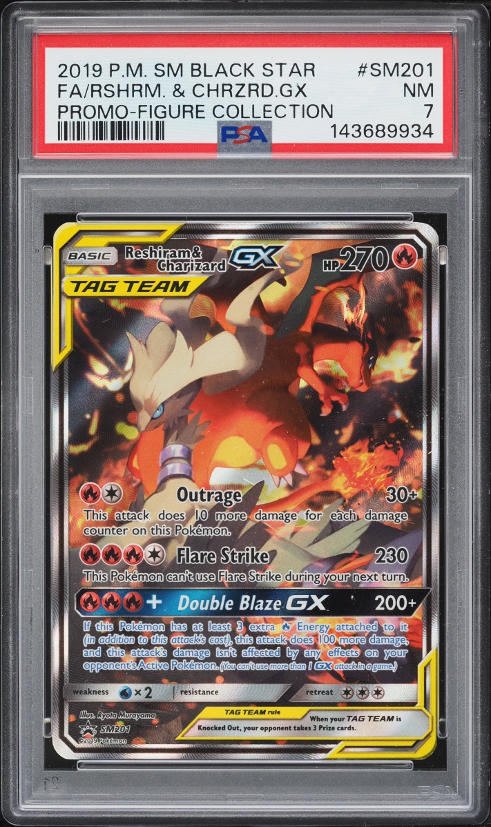 2019 Pokemon Sun & Moon Promo Alt Art Reshiram & Charizard GX #SM201 PSA 7 NRMT