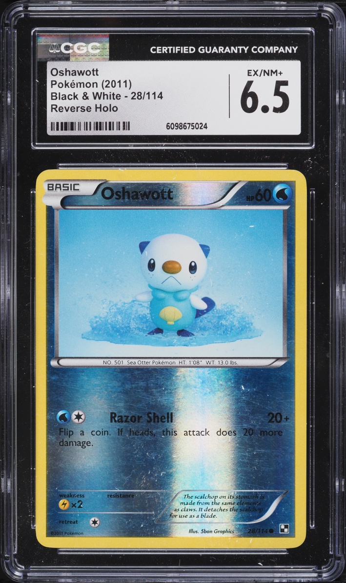 2011 Pokemon Black & White Reverse Holo Oshawott #28 CGC 6.5 EXMT+