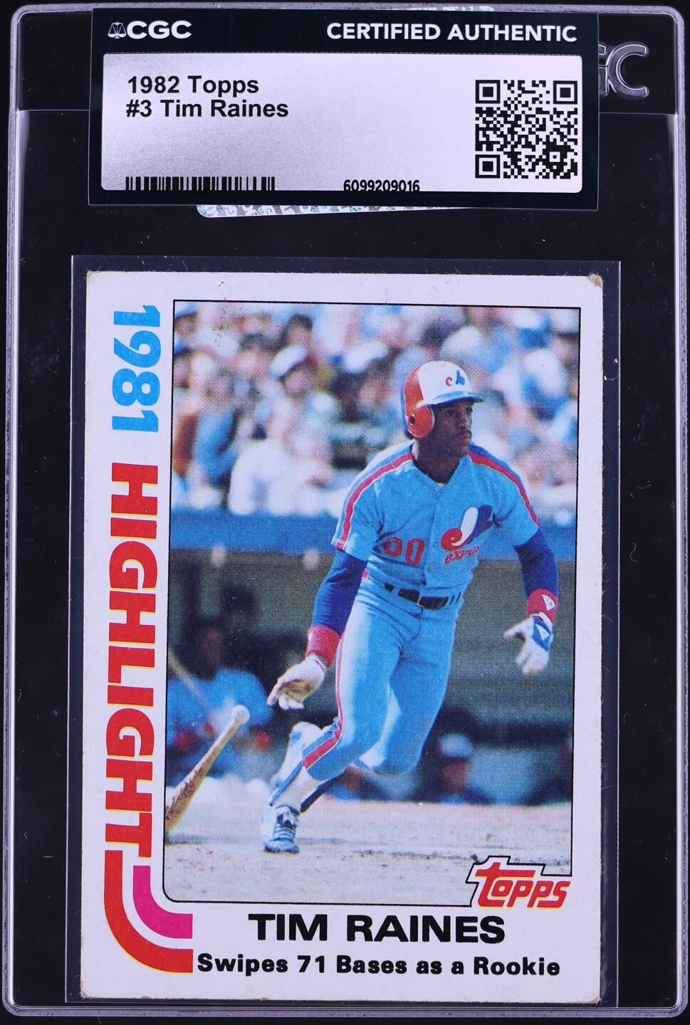 1982 Topps Tim Raines #3 CGC AUTH