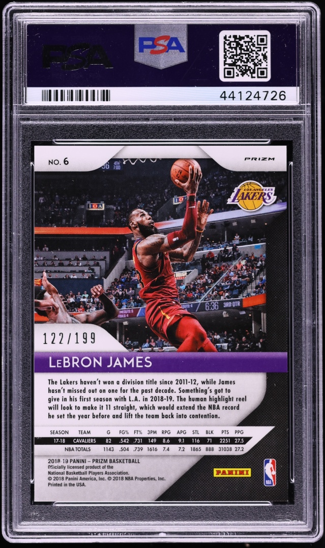 2018 Panini Prizm Blue LeBron James /199 #6 PSA 10 GEM MINT