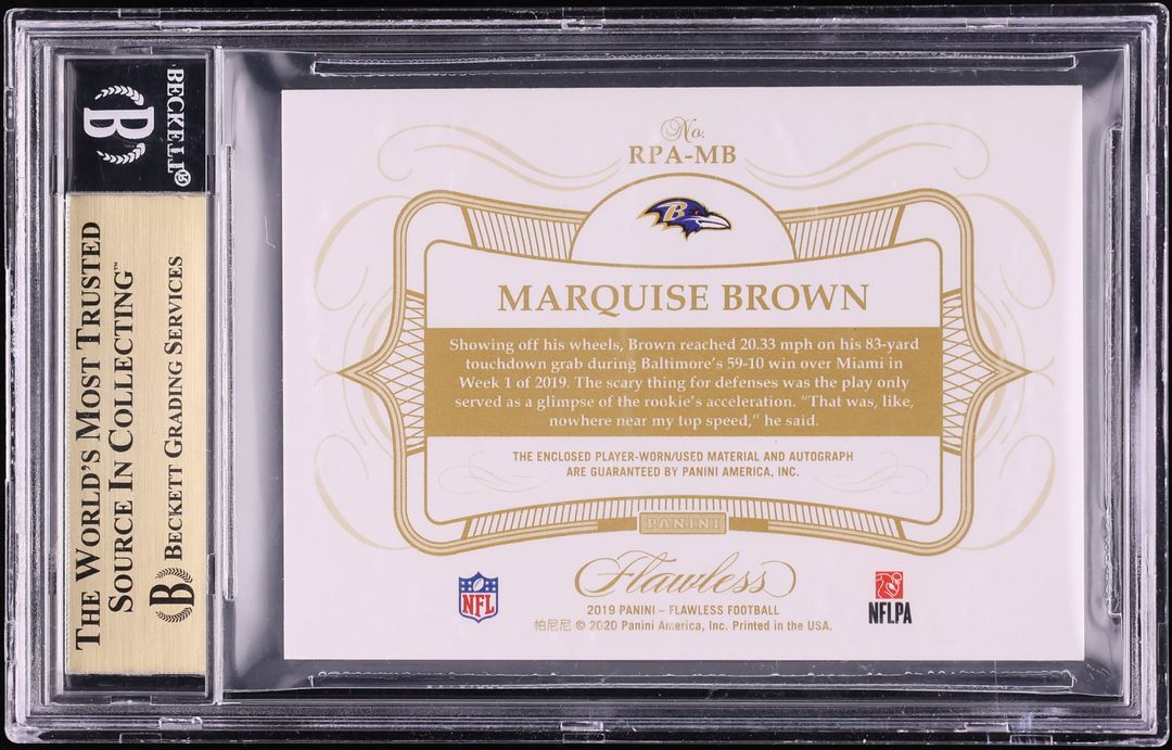 2019 Panini Flawless Sapphire Marquise Brown ROOKIE PATCH AUTO /10 #RPA-MB BGS 9.5 GEM MINT