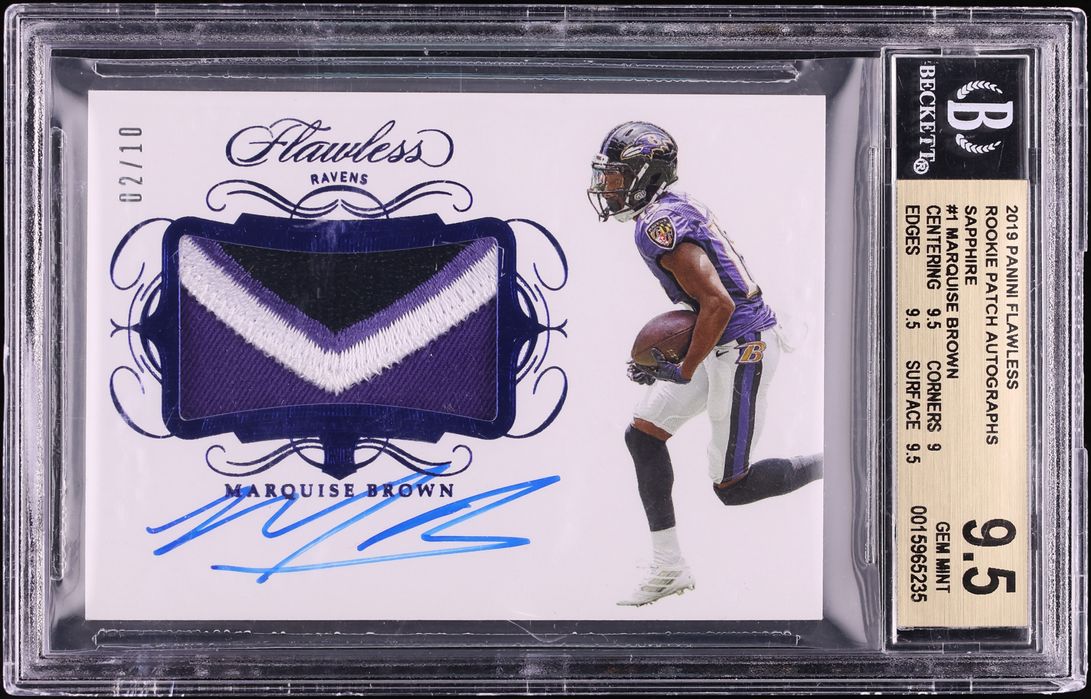 2019 Panini Flawless Sapphire Marquise Brown ROOKIE PATCH AUTO /10 #RPA-MB BGS 9.5 GEM MINT