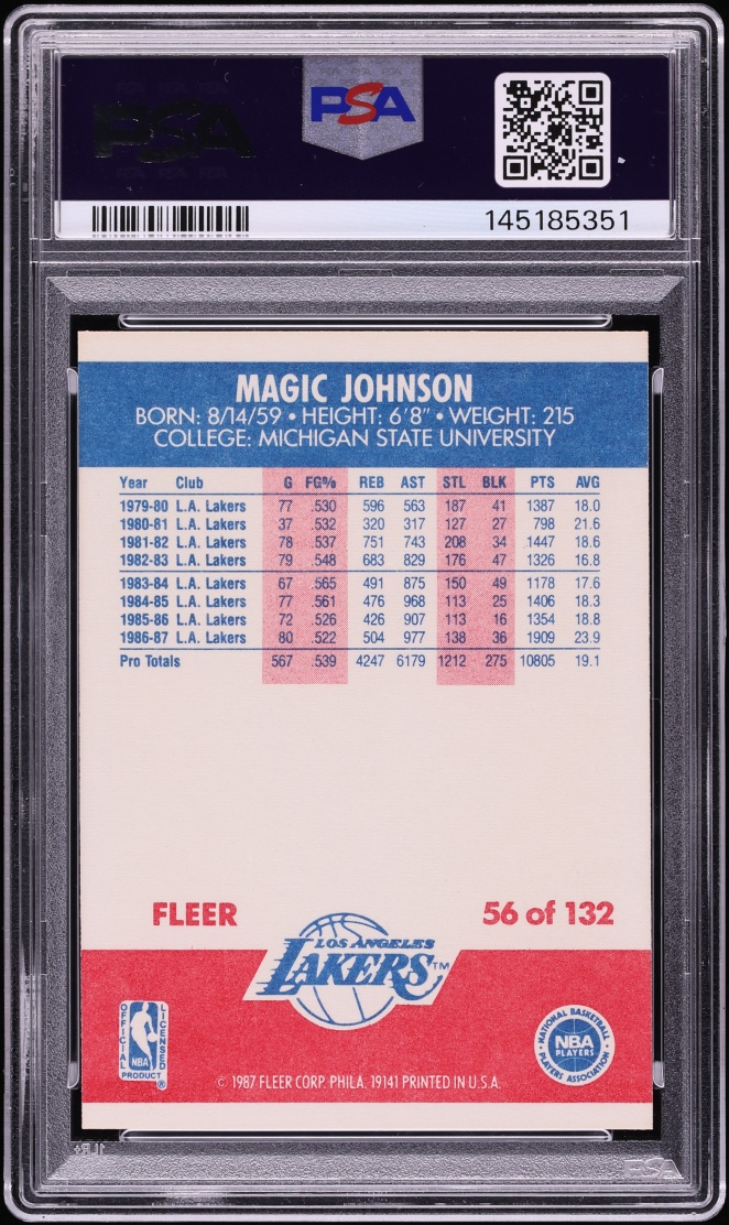 1987 Fleer Basketball Magic Johnson #56 PSA 8 NM-MT