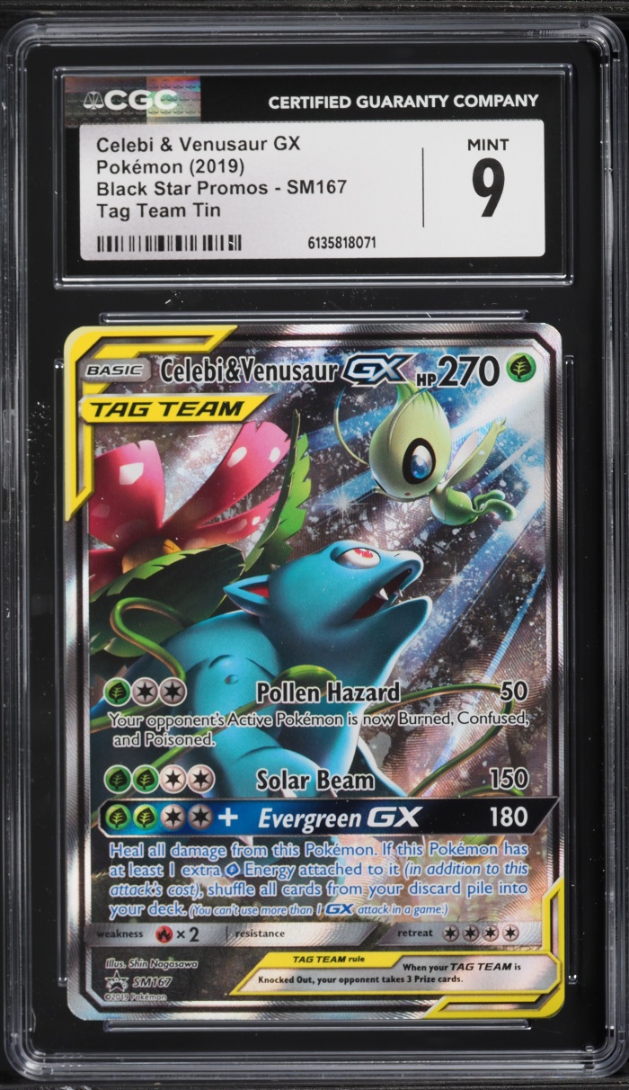 2019 Pokemon Sun & Moon Promo Tag Team Tin Full Art Celebi & Venusaur GX #SM167 CGC 9 MINT