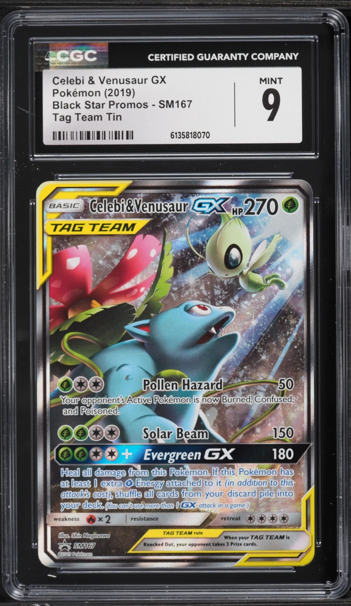 2019 Pokemon Sun & Moon Promo Tag Team Tin Full Art Celebi & Venusaur GX #SM167 CGC 9 MINT
