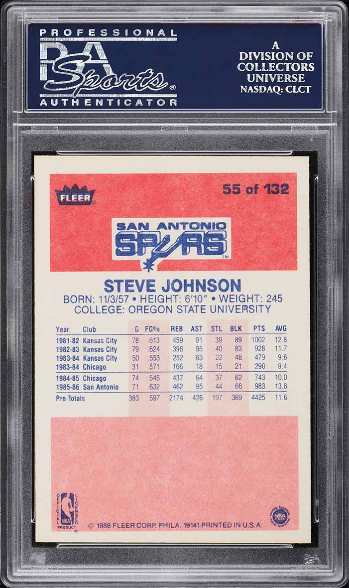 1986 Fleer Basketball Steve Johnson #55 PSA 10 GEM MINT