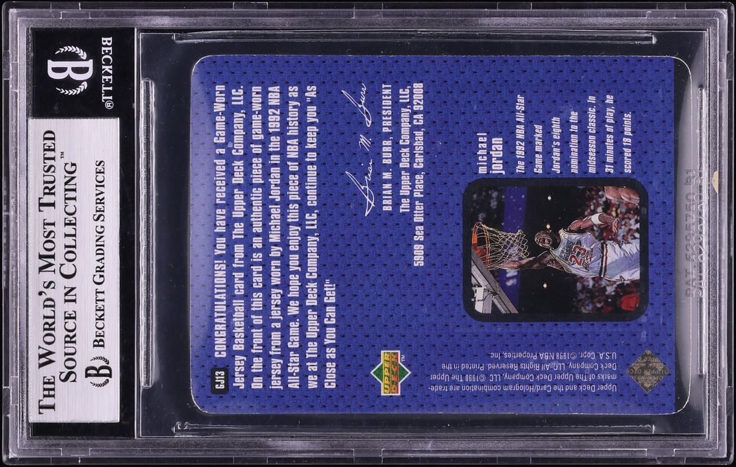 1997 Upper Deck Game Jerseys Michael Jordan PATCH #GJ13 BGS 8.5 NM-MT+ - Photo 2