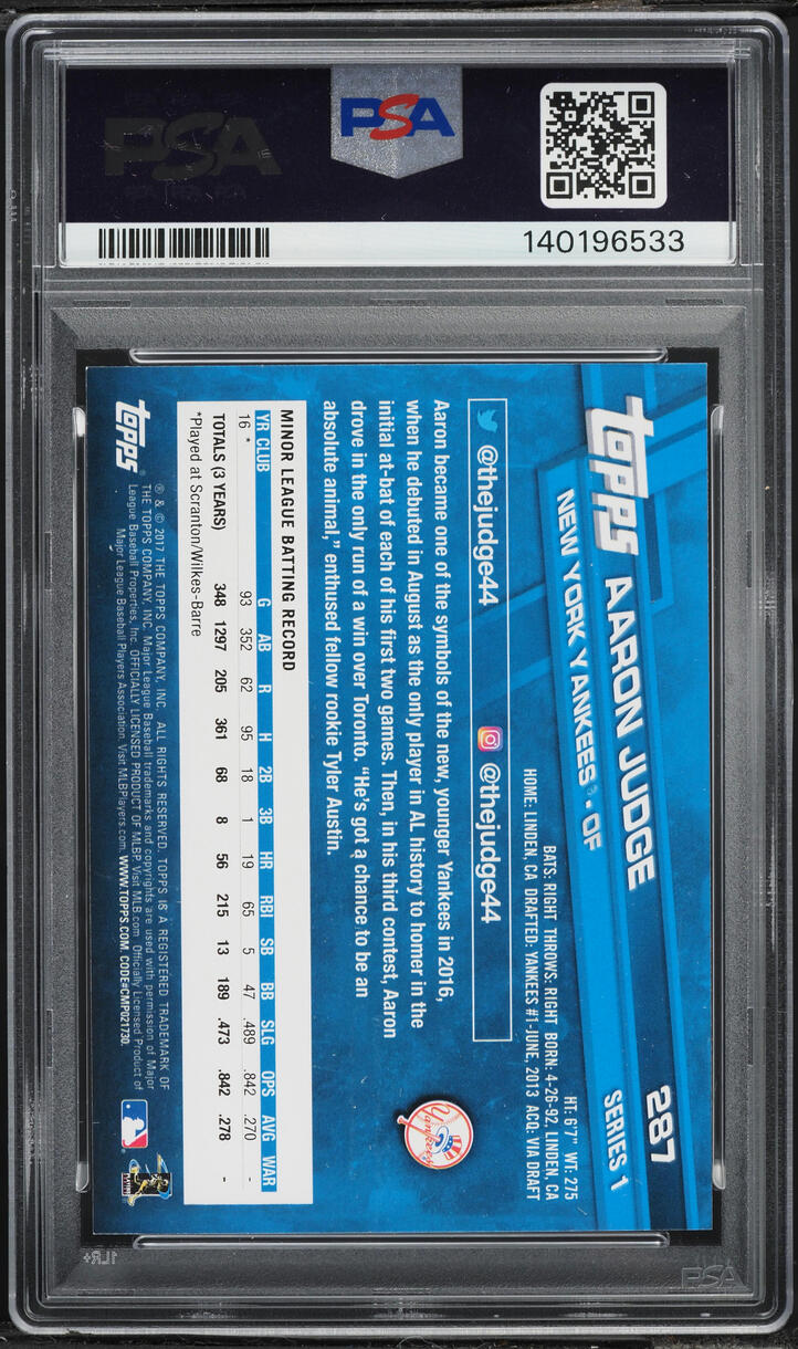 2017 Topps Aaron Judge ROOKIE #287 PSA 8.5 NM-MT+