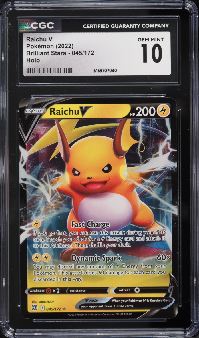 2022 Pokemon Sword & Shield Brilliant Stars Holo Raichu V #45 CGC 10 GEM MINT