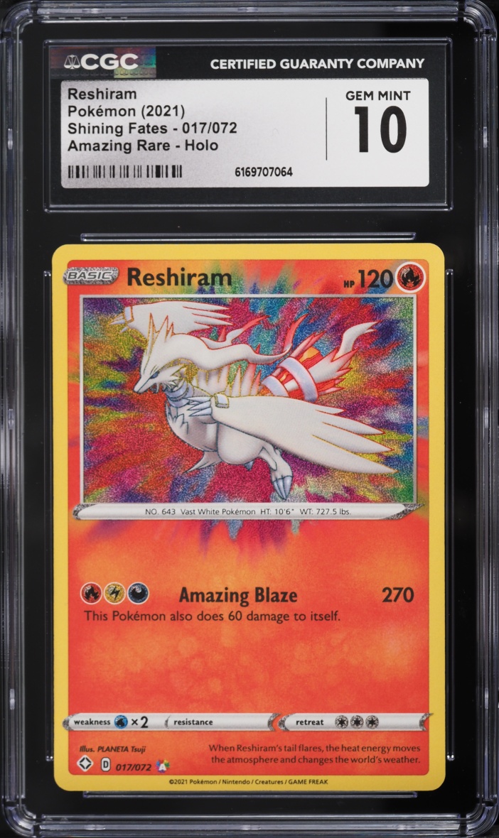 2021 Pokemon Sword & Shield Shining Fates Amazing Rare Reshiram #17 CGC 10 GEM MINT