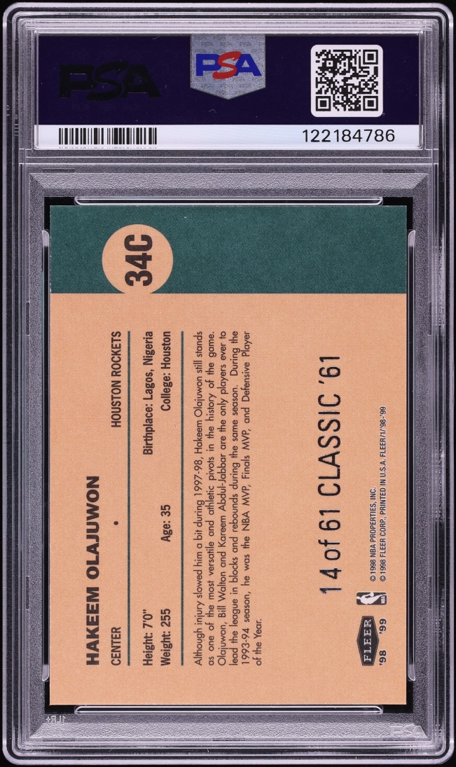 1998 Fleer Tradition Classic '61 Hakeem Olajuwon #34C PSA 9 MINT