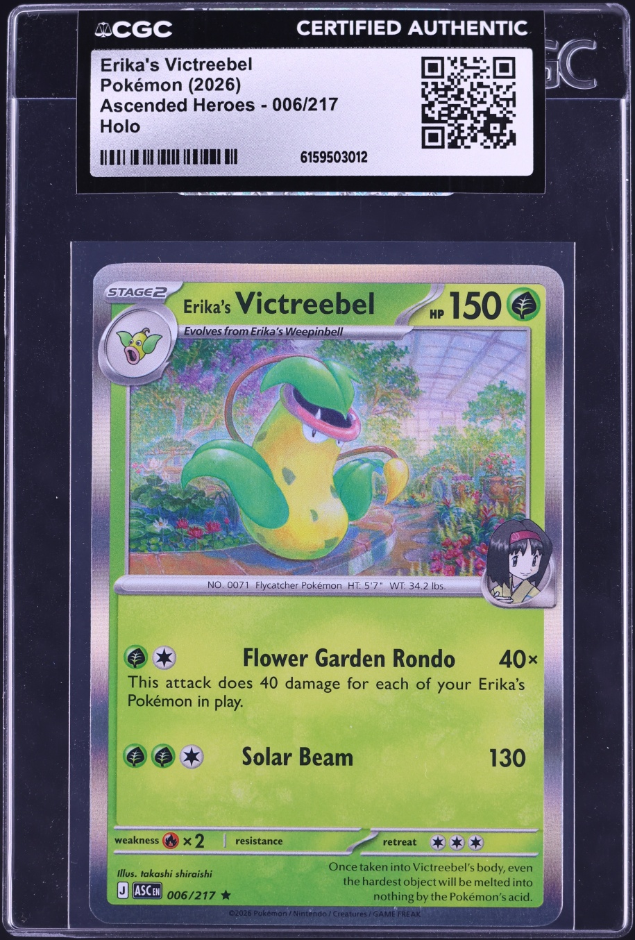 2026 Pokemon Mega Evolution Ascended Heroes Holo Erika's Victreebel #006 CGC AUTH