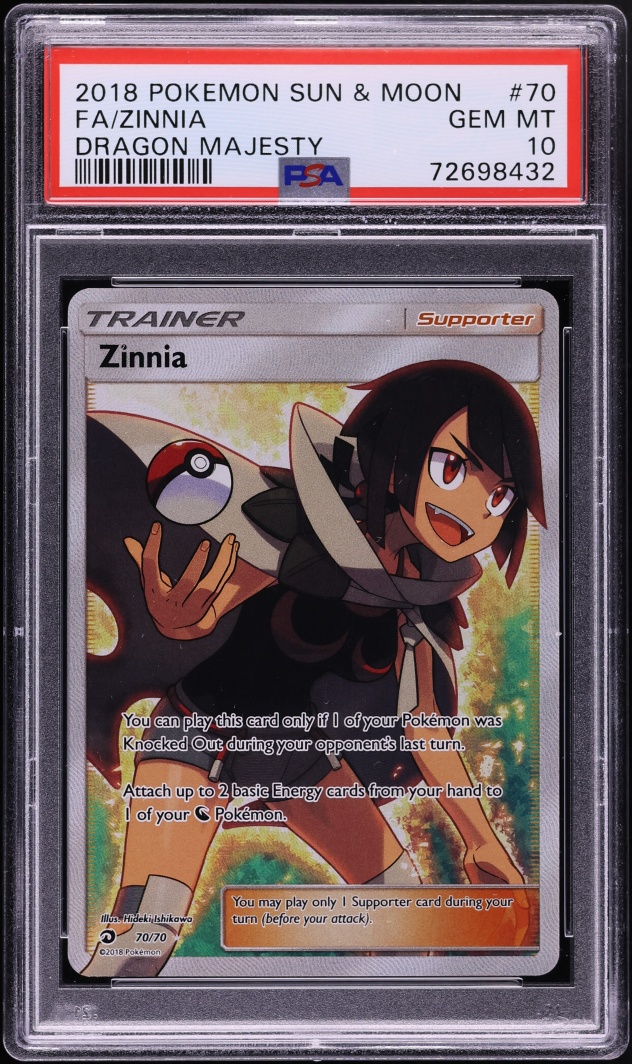 2018 Pokemon Sun & Moon Dragon Majesty Full Art Zinnia #70 PSA 10 GEM MINT