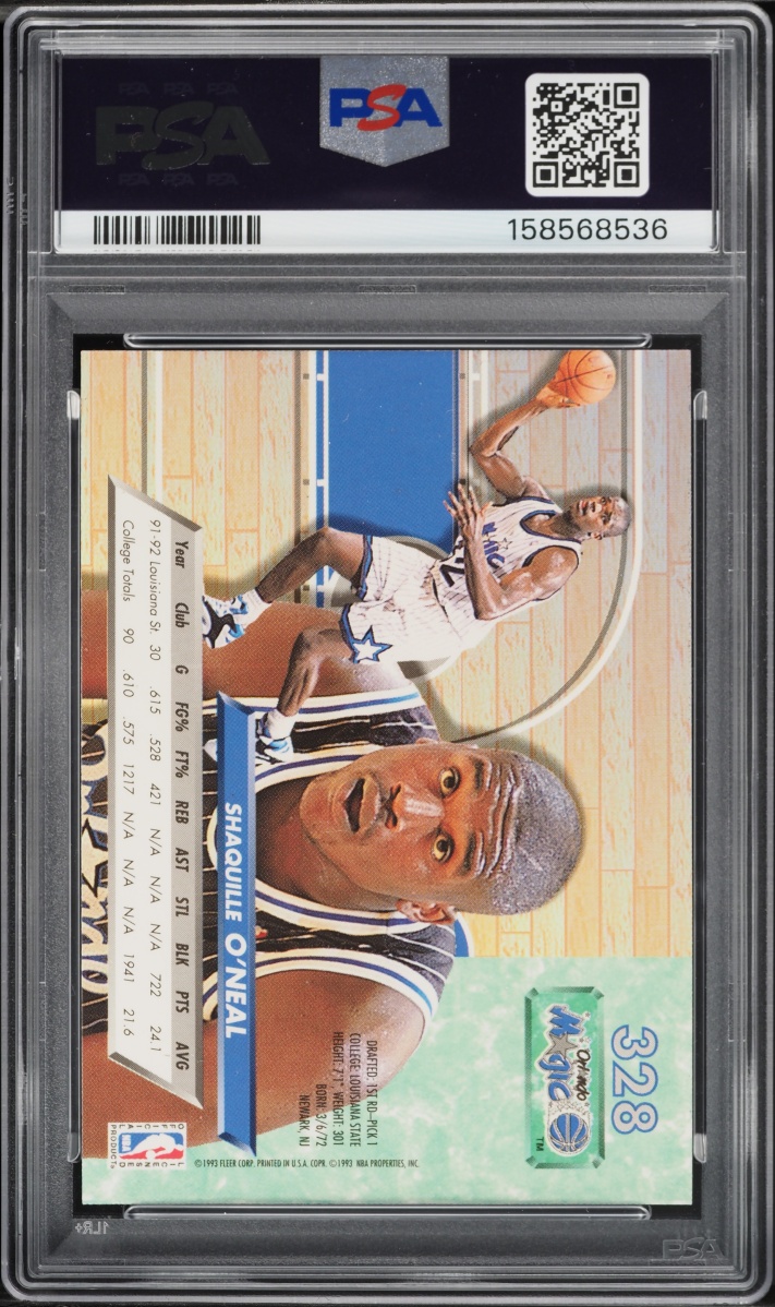 1992 Ultra Basketball Shaquille O'Neal ROOKIE #328 PSA 9 MINT
