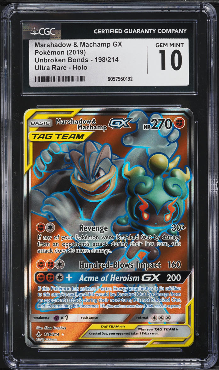2019 Pokemon SM Unbroken Bonds Full Art Marshadow & Machamp GX #198 CGC 10 GEM