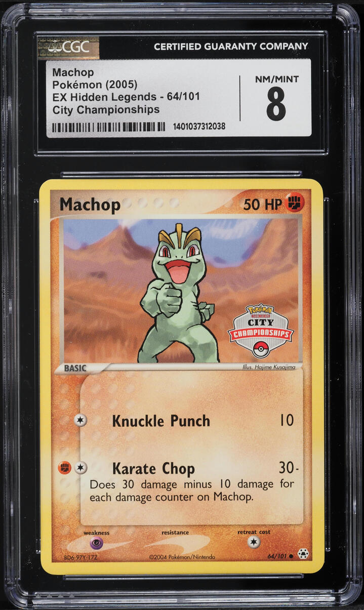 2005 Pokemon EX Hidden Legends City Championships Machop #64 CGC 8 NM-MT