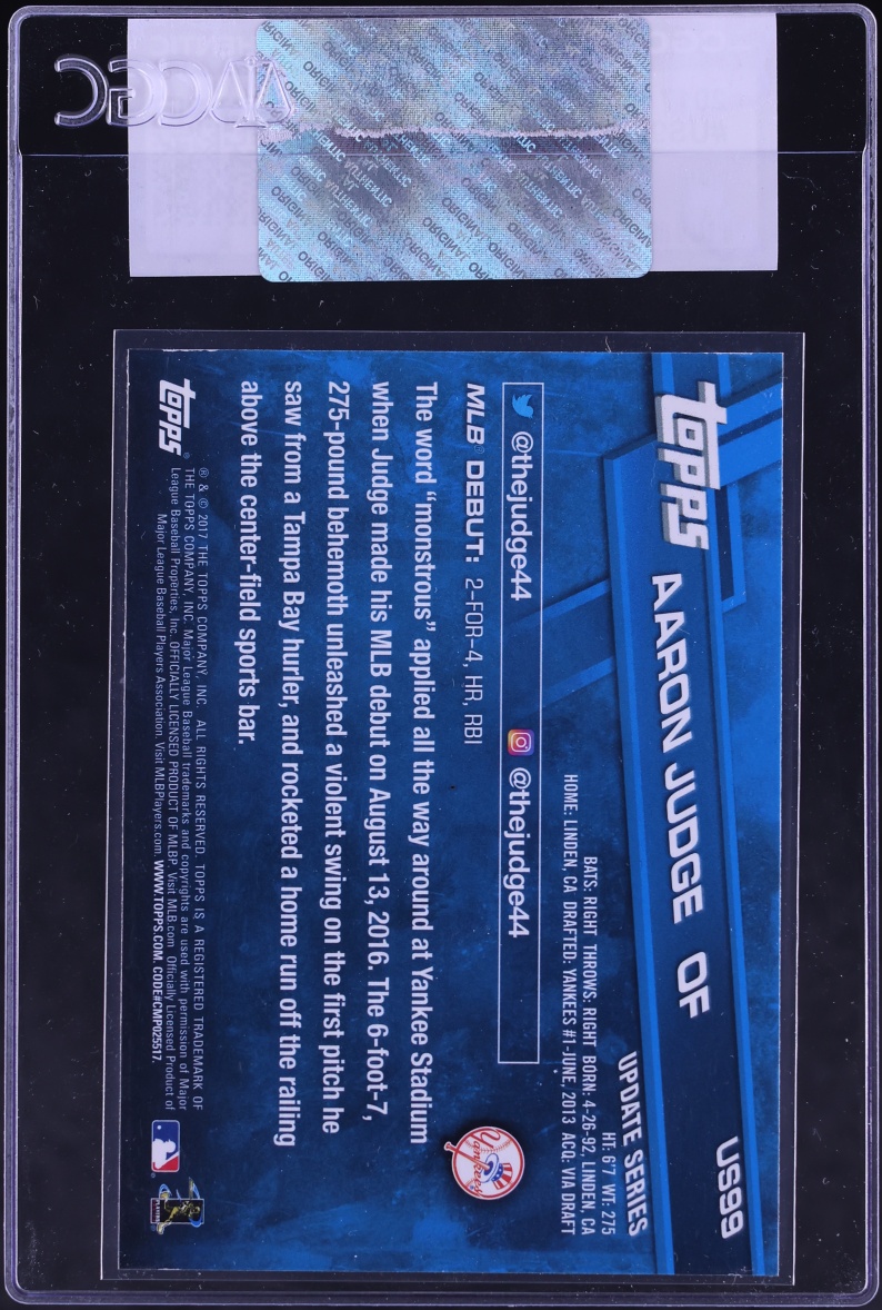 2017 Topps Update Aaron Judge ROOKIE #US99 CGC AUTH