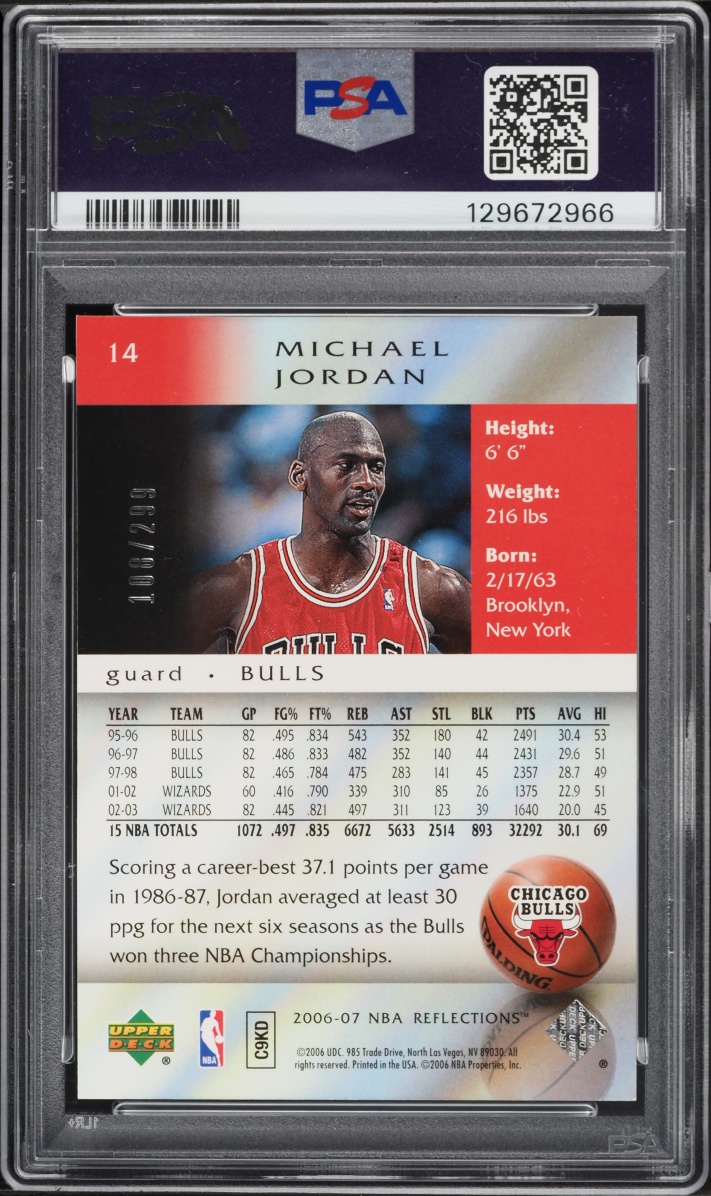 2006 Upper Deck Reflections Gold Michael Jordan /299 #14 PSA 9 MINT