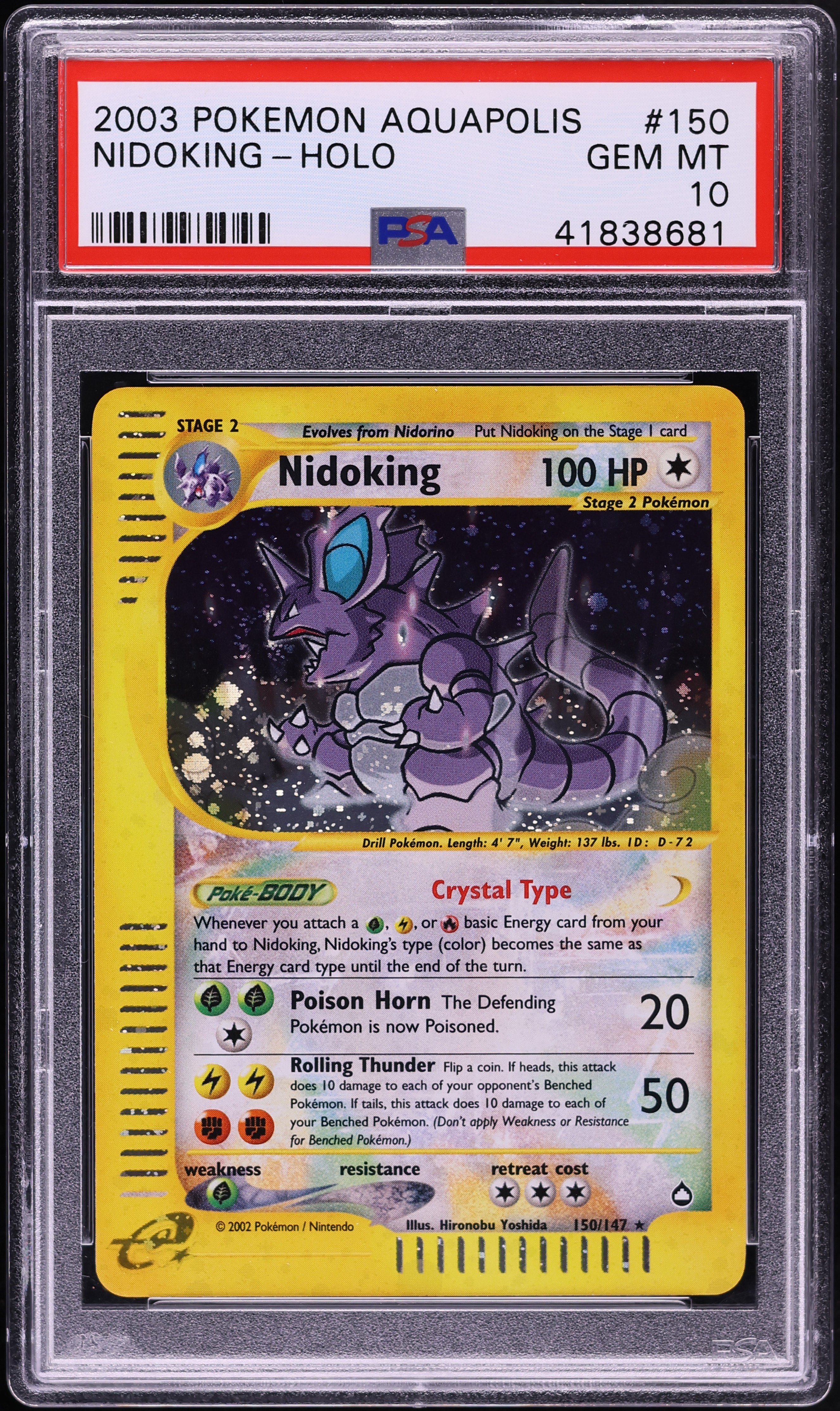 2003 Pokemon Aquapolis Holo Crystal Nidoking #150 PSA 10 GEM MINT