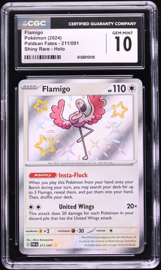 2024 Pokemon Scarlet & Violet Paldean Fates Shiny Rare Flamigo #211 CGC 10 GEM MINT