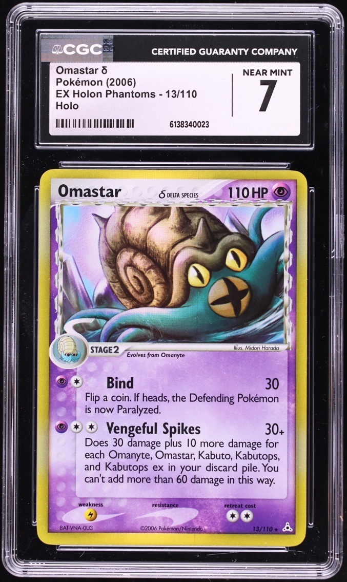 2006 Pokemon EX Holon Phantoms Holo Omastar #13 CGC 7 NRMT