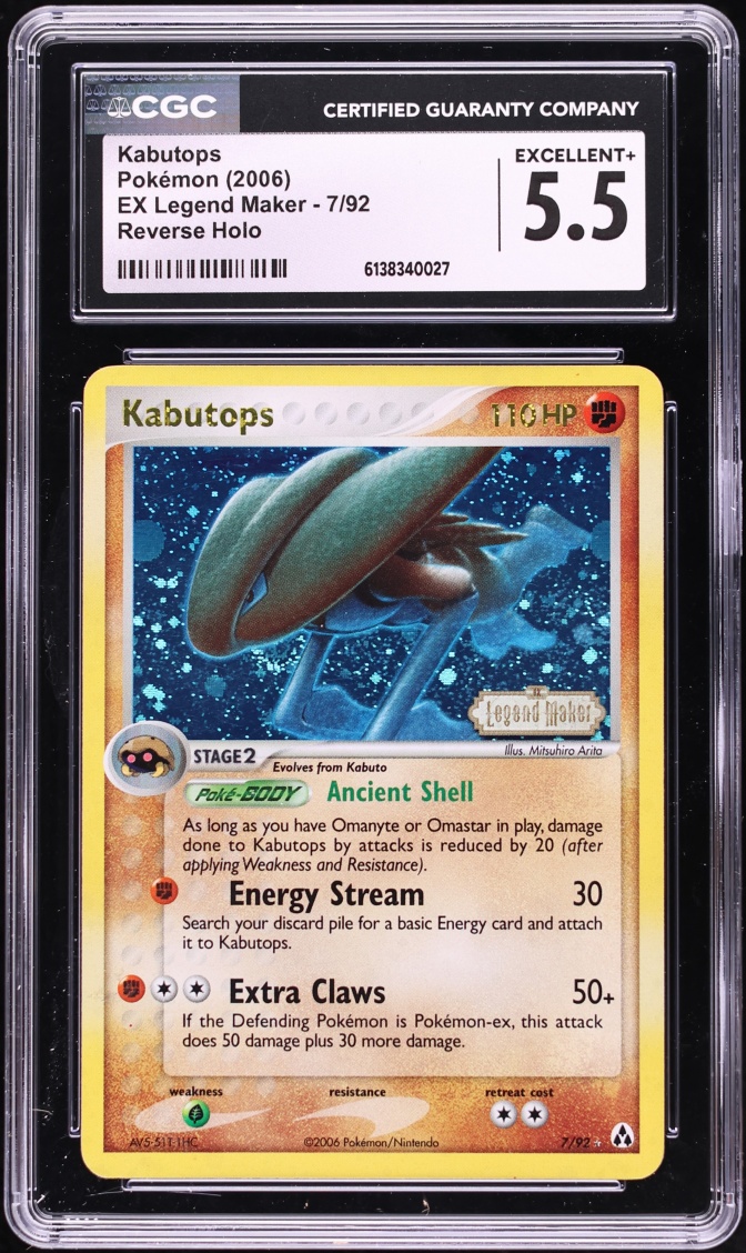 2006 Pokemon EX Legend Maker Reverse Holo Kabutops #7 CGC 5.5 EX+