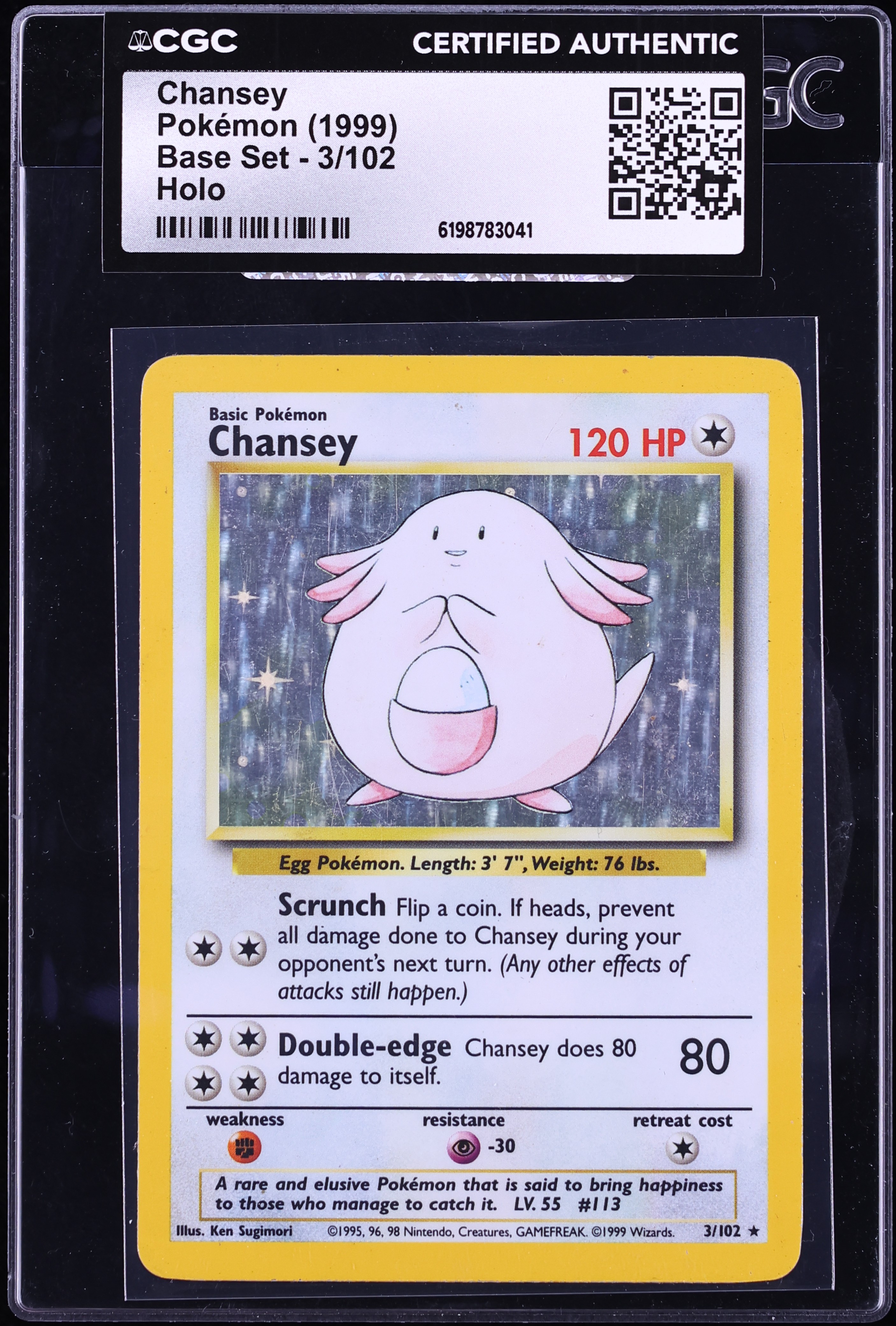 1999 Pokemon Base Set Holo Chansey #3 CGC AUTH