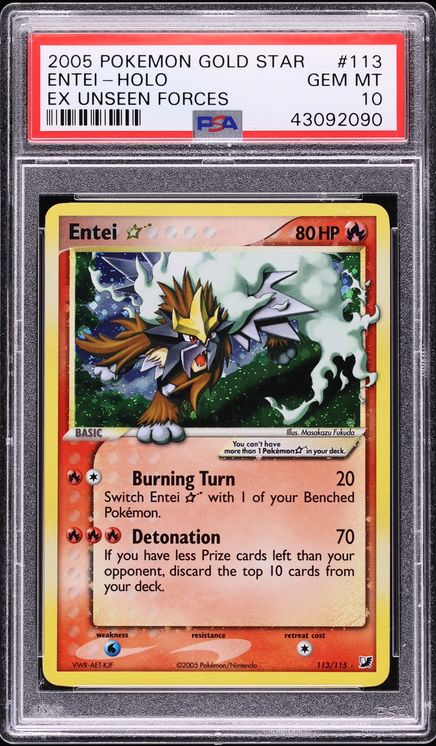 2005 Pokemon EX Unseen Forces Holo Entei Gold Star #113 PSA 10 GEM MINT