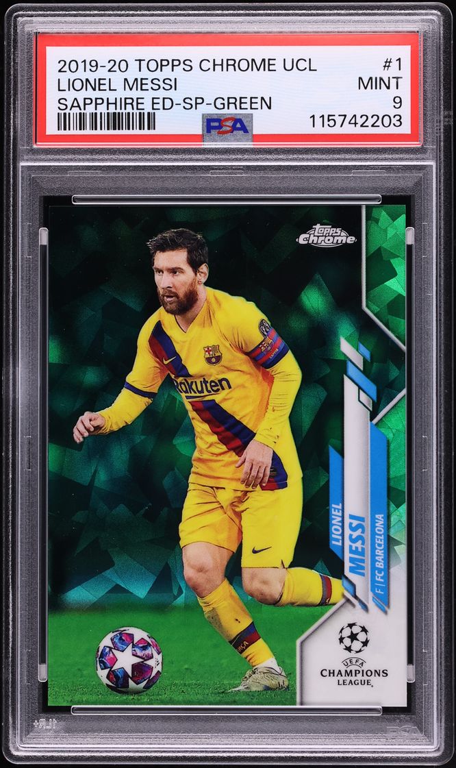 2019 Topps Chrome UEFA Sapphire Edition Green Lionel Messi SP /75 #1 PSA 9 MINT