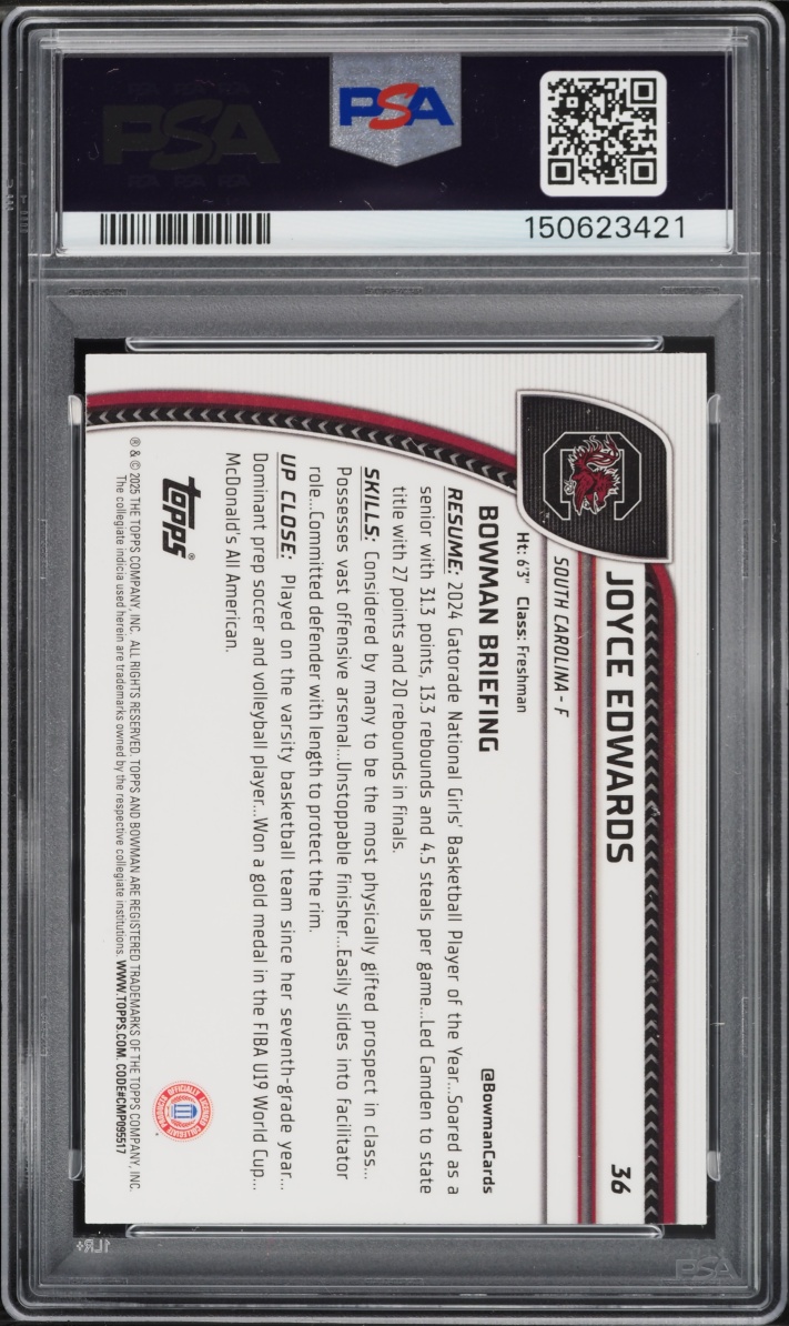 2024 Bowman Chrome University Joyce Edwards #36 PSA 10 GEM MINT