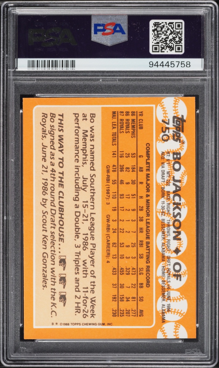 1988 Topps Tiffany Bo Jackson #750 PSA 10 GEM MINT