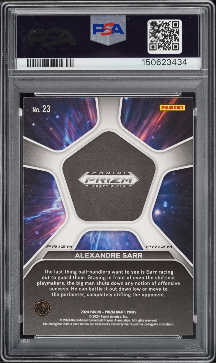 2024 Panini Prizm Draft Picks Deep Space Silver Alexandre Sarr ROOKIE #23 PSA 10 GEM MINT