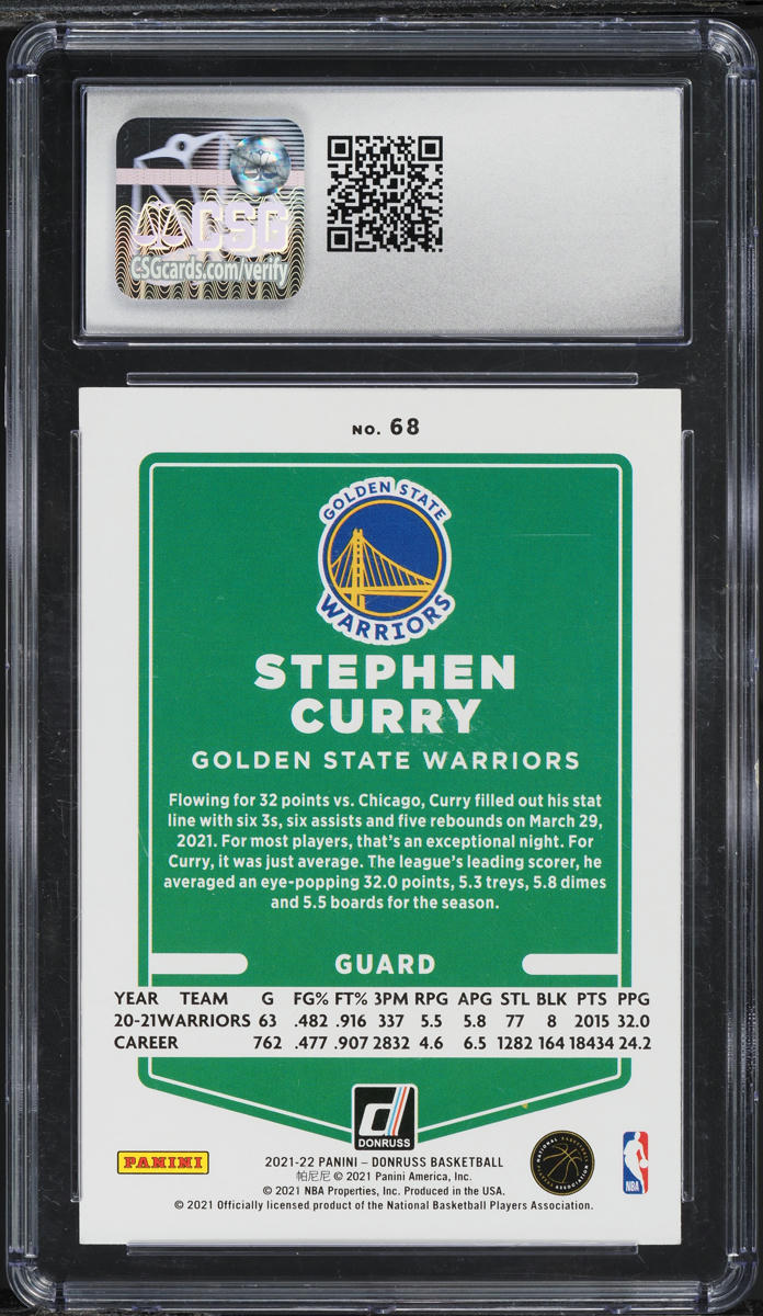2021 Donruss Basketball Stephen Curry #68 CSG 8.5 NM-MT+
