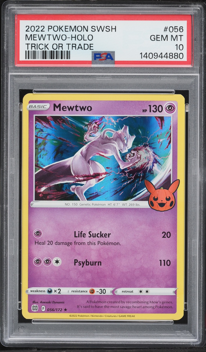 2022 Pokemon Sword & Shield Brilliant Stars Trick Or Trade Holo Mewtwo #56 PSA 10 GEM MINT
