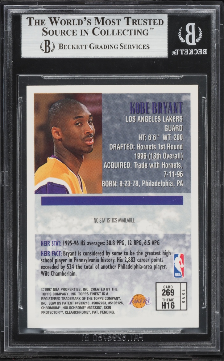 1996 Finest Gold w/ Coating Kobe Bryant ROOKIE #269 BGS 8.5 NM-MT+ - Photo 2