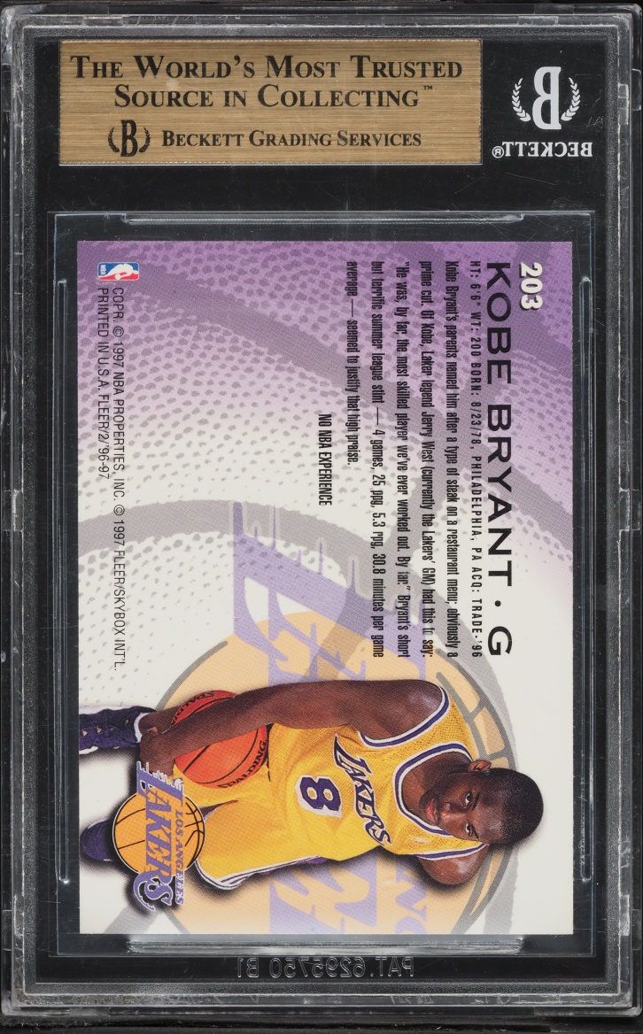 1996 Fleer Basketball Kobe Bryant ROOKIE #203 BGS 9.5 GEM MINT - Photo 2