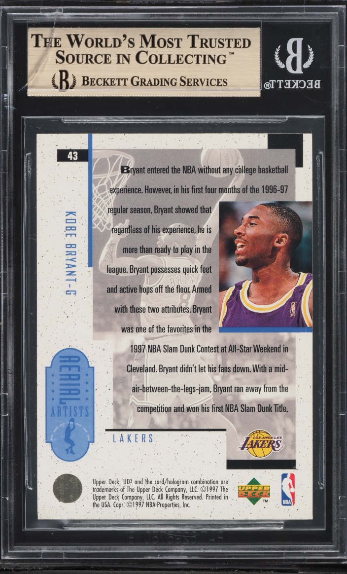 1996 UD3 Basketball Kobe Bryant ROOKIE #43 BGS 9.5 GEM MINT - Photo 2