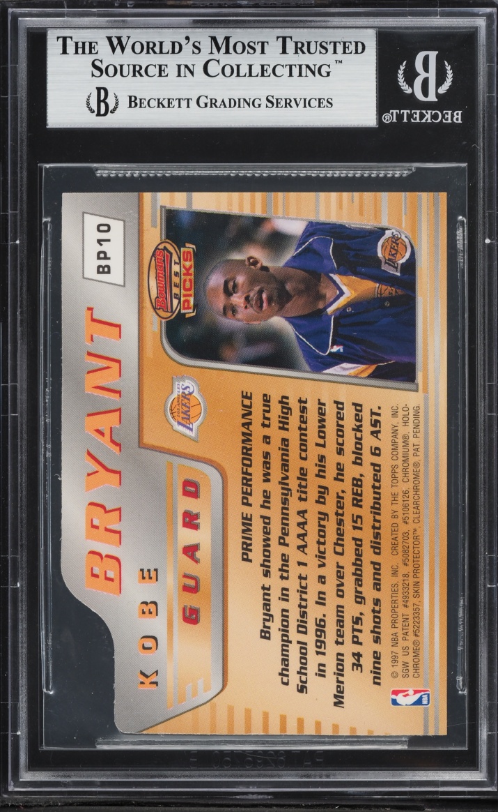 1996 Bowman's Best Picks Die-Cut Kobe Bryant ROOKIE #BP10 BGS 9 MINT - Photo 2