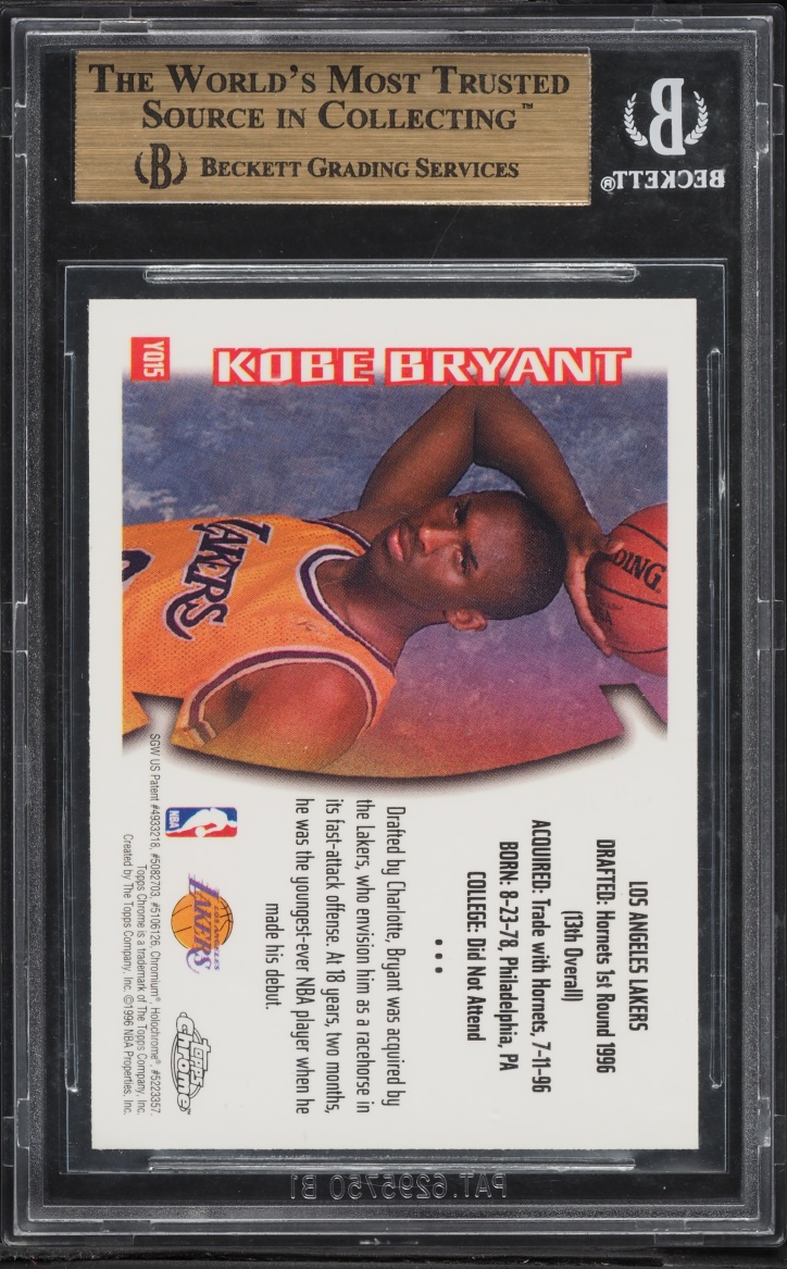 1996 Topps Chrome Youthquake Kobe Bryant ROOKIE #YQ15 BGS 9.5 GEM MINT - Photo 2