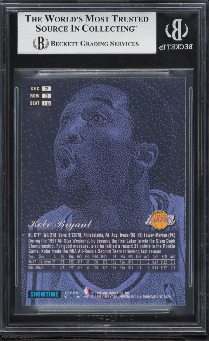 1997 Flair Showcase Row 3 Kobe Bryant #18 BGS 9 MINT - Photo 2