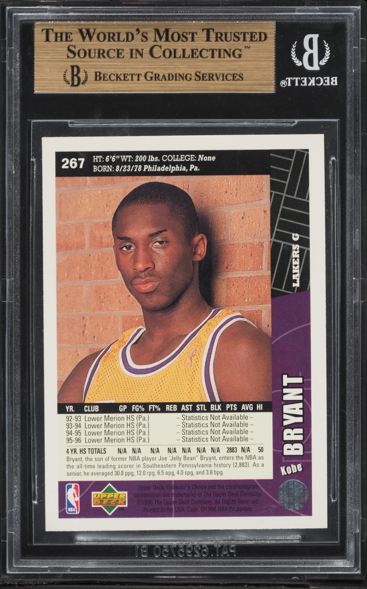 1996 Collector's Choice Kobe Bryant ROOKIE #267 BGS 9.5 GEM MINT - Photo 2