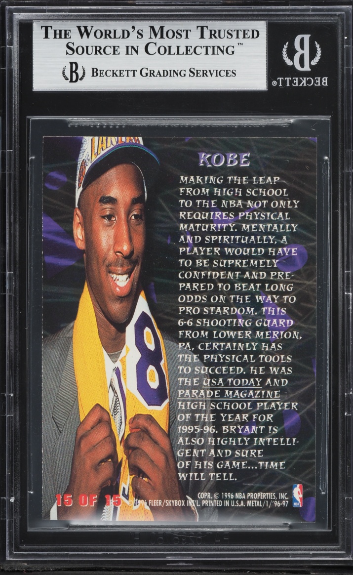 1996 Metal Edge Kobe Bryant ROOKIE #15 BGS 9 MINT - Photo 2
