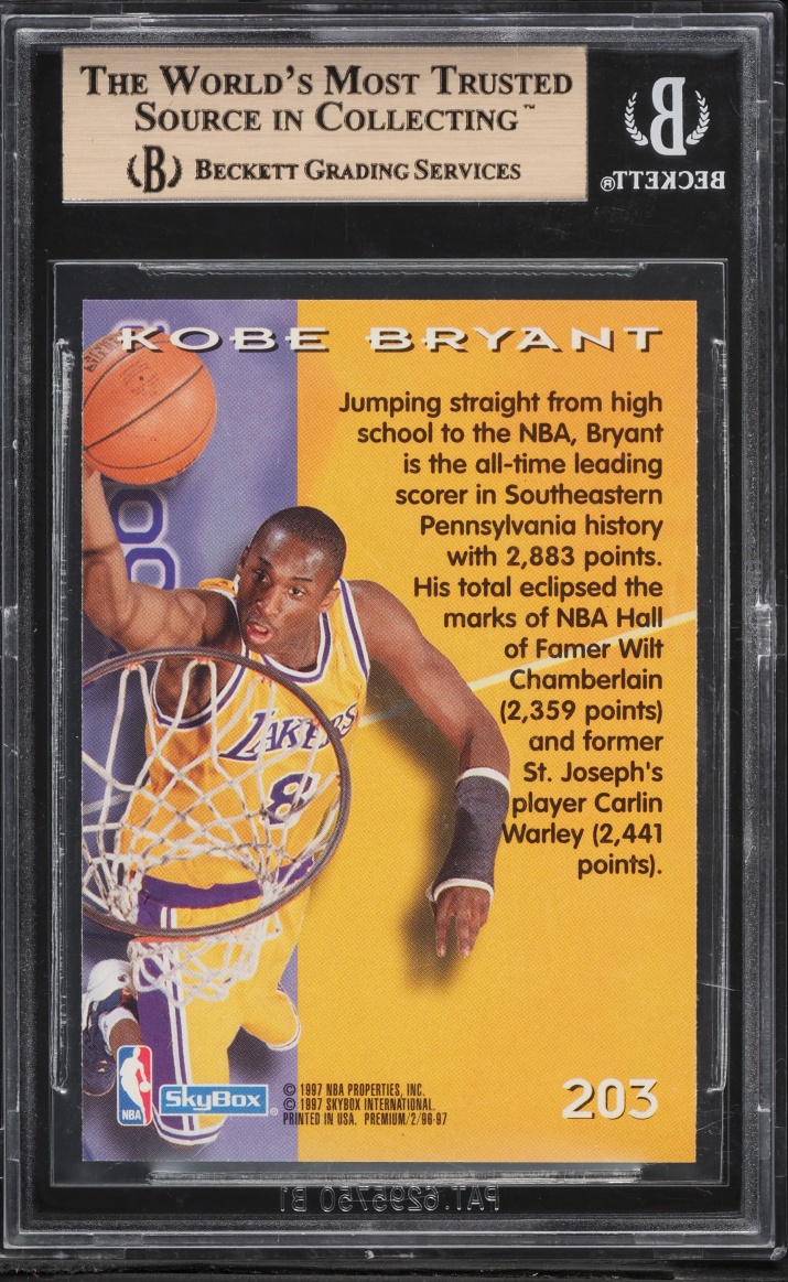 1996 Skybox Premium Kobe Bryant ROOKIE #203 BGS 9.5 GEM MINT - Photo 2