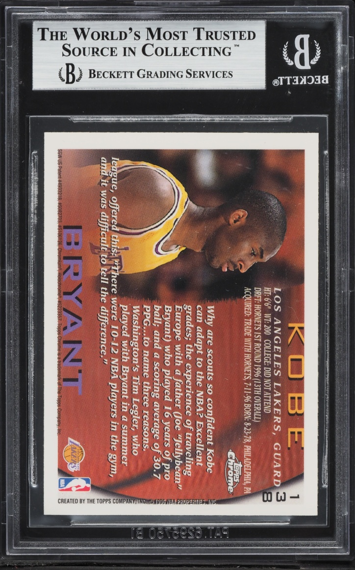 1996 Topps Chrome Kobe Bryant ROOKIE #138 BGS 8.5 NM-MT+ - Photo 2