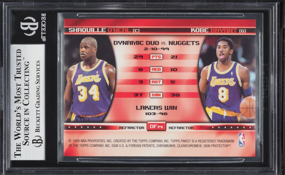 1999 Finest Double Feature Refractor w/ Coating Kobe Bryant Shaquille O'Neal #DF14 BGS 9 MINT - Photo 2