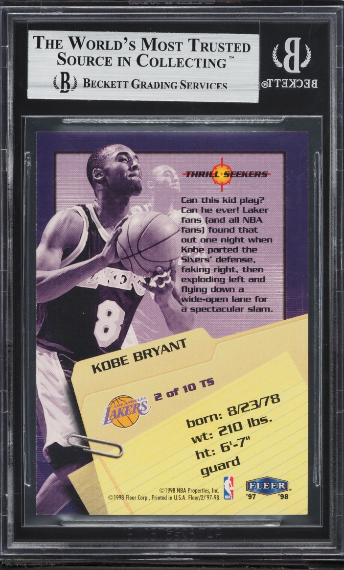 1997 Fleer Thrill Seekers Kobe Bryant #2 BGS 9 MINT - Photo 2