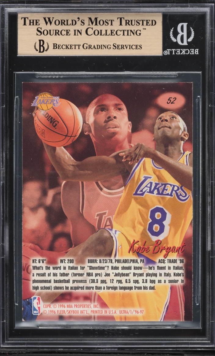 1996 Ultra Basketball Kobe Bryant ROOKIE #52 BGS 9.5 GEM MINT - Photo 2