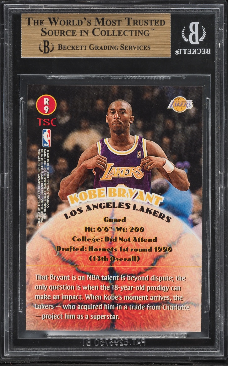 1996 Stadium Club 2 Kobe Bryant ROOKIE #R9 BGS 9.5 GEM MINT - Photo 2